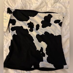 See You Monday Reversible Cow Print & Solid Black Tube Top Small NWT